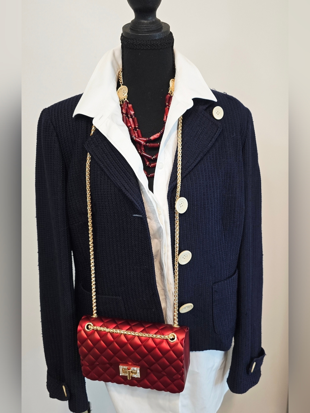 Talbots Collection Navy Textured Blazer Jacket Size 12 Preppy Workwear Classic